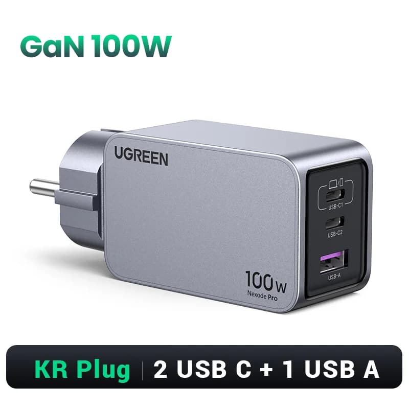 Carregador Rápido GaN USB-C 100W, Plugue Coreano