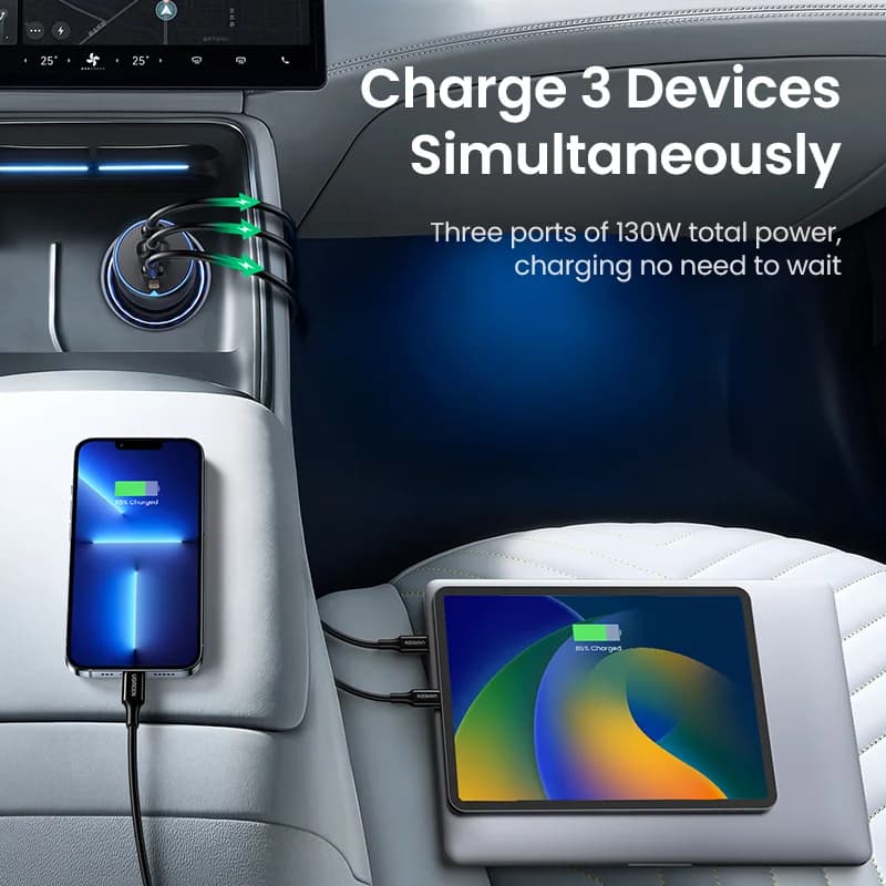 Carregador Automotivo Duplo USB-C 130W