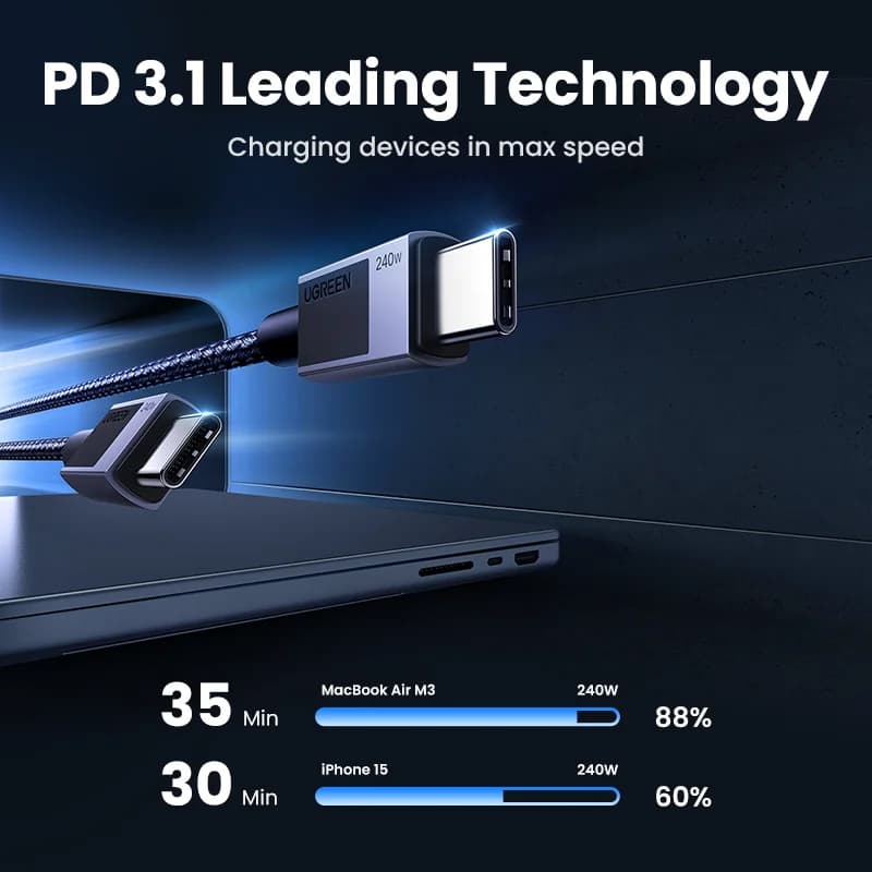 Cabo USB-C para USB-C 240W com Carregamento Rápido PD3.1