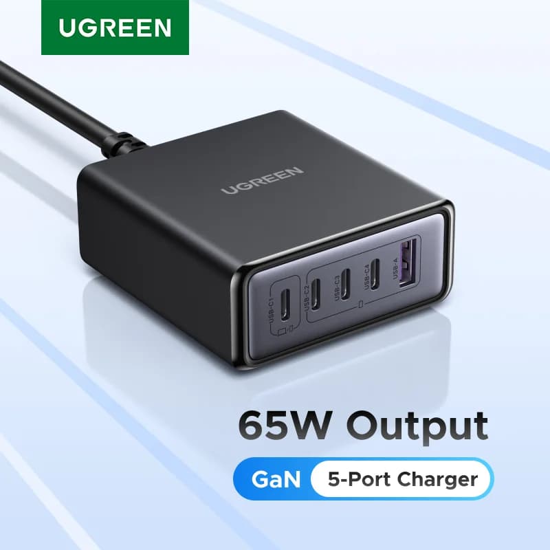 Carregador de Mesa GaN 65W-100W 5 em 1 com PD e QC