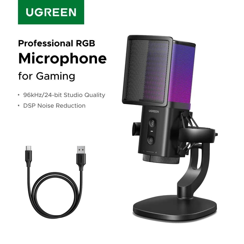 Microfone USB com Mudo por Toque e Iluminação RGB