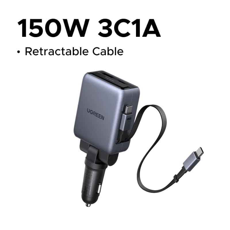 Carregador de Carro 150W com Cabos Retráteis