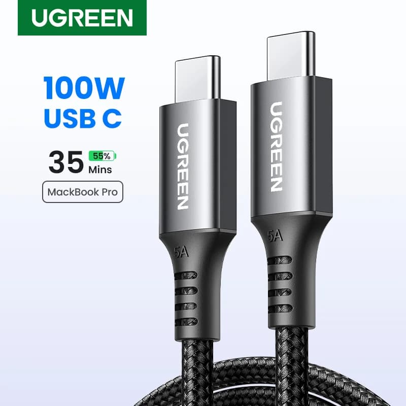 Cabo de Carregamento Rápido PD USB-C para USB-C 100W
