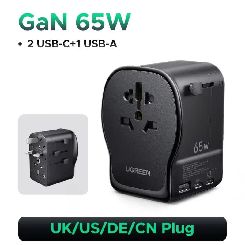 Adaptador de Viagem Universal GaN 65W, Aterrado