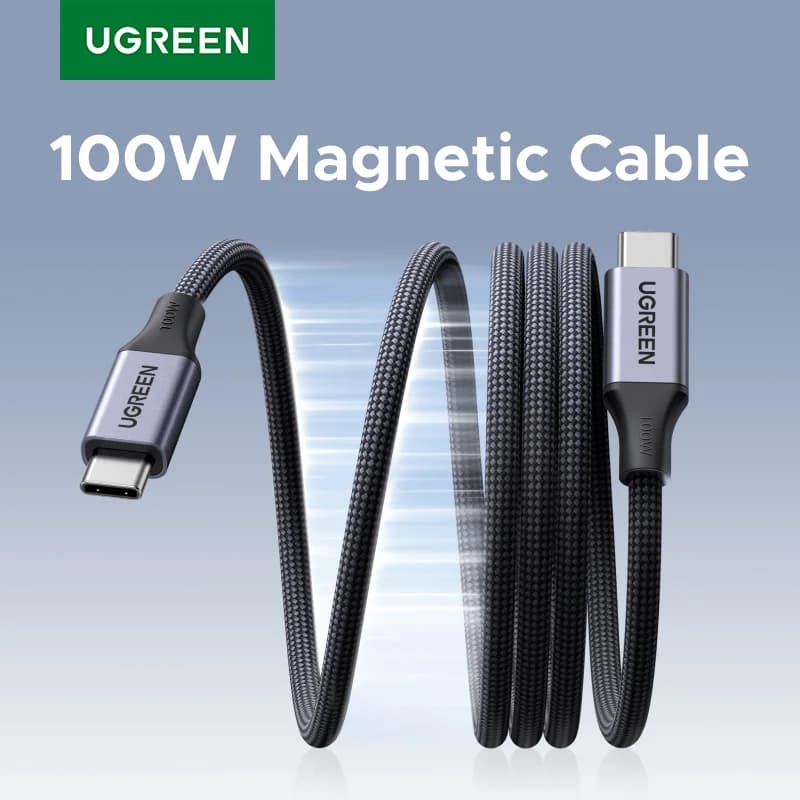 Cabo de Carregamento Rápido USB-C para USB-C Magnético 100W