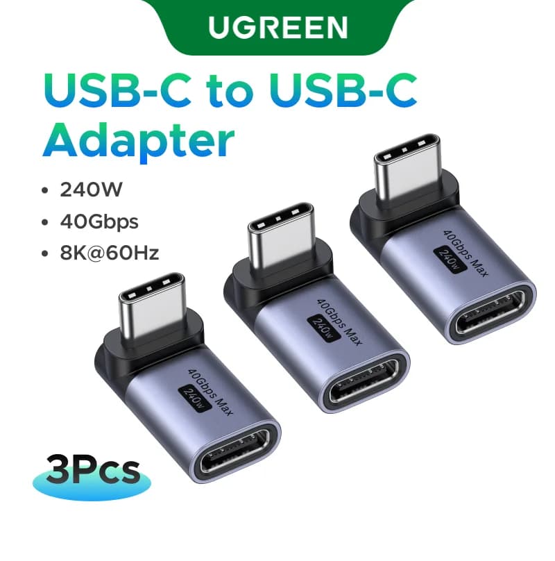 Adaptador USB-C Fêmea para Machê em Ângulo Reto, Pacote de 3