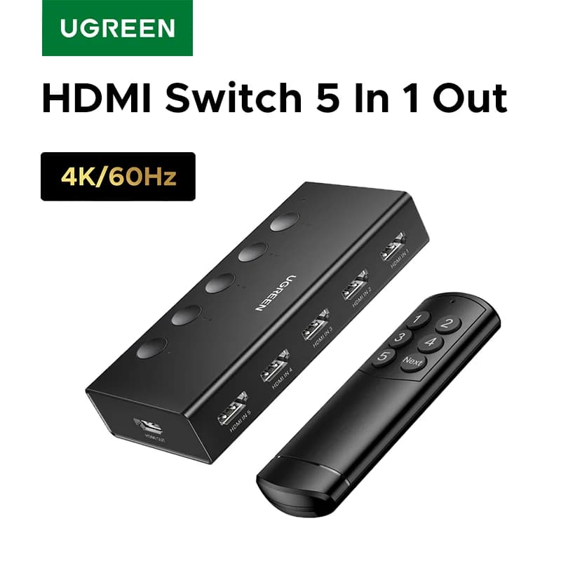 Comutador HDMI 5 Portas 4K com Controle Remoto