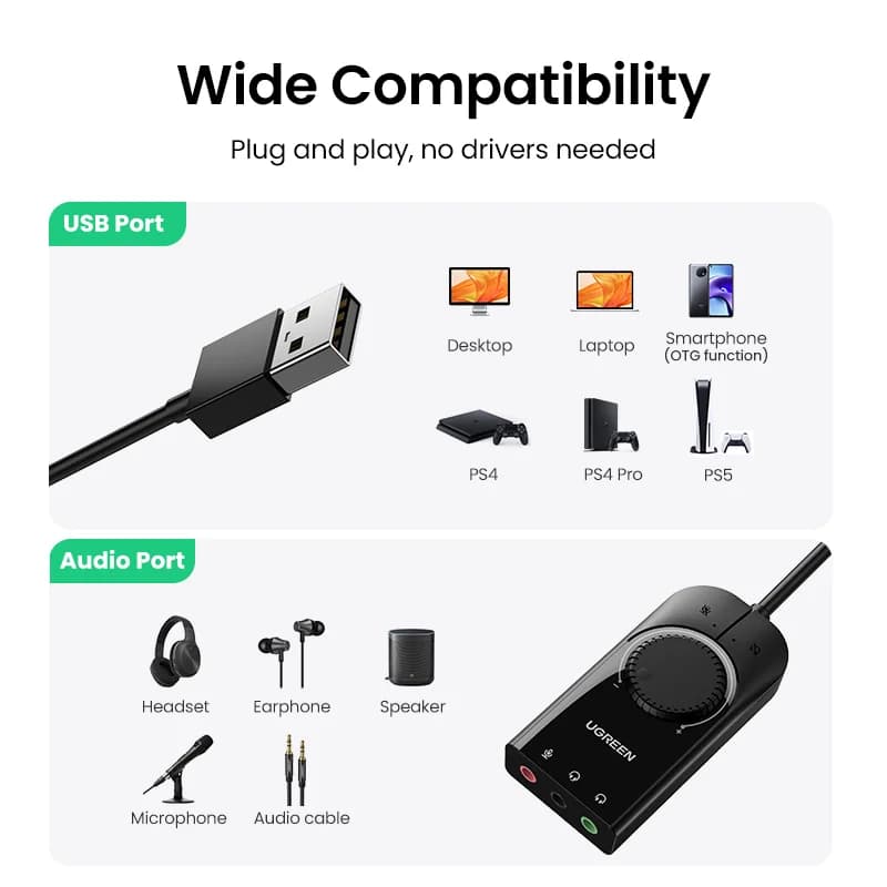 Interface de Áudio USB Externa Placa de Som
