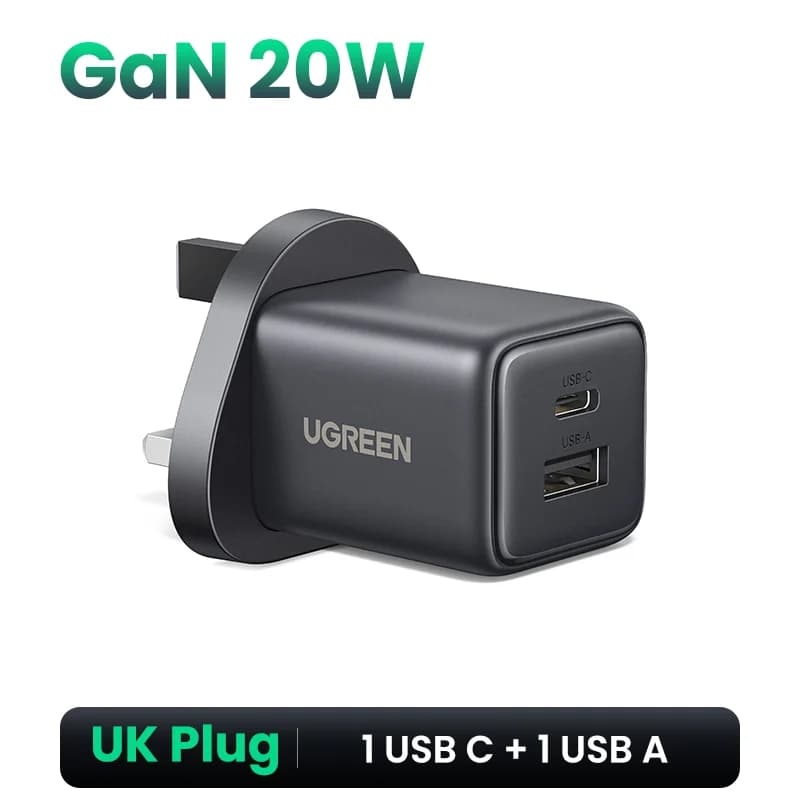 Carregador Rápido Mini GaN USB-C de 30W com Plugue UK