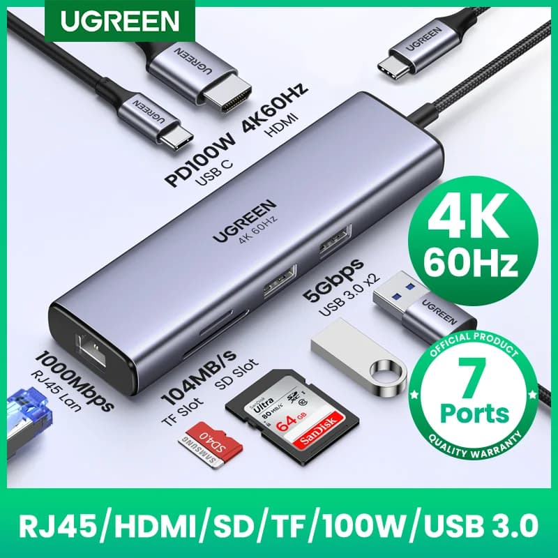 Hub USB-C 7 em 1, HDMI 4K60Hz, PD 100W