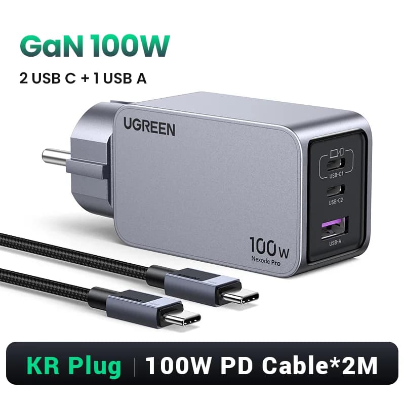 Carregador Rápido GaN USB-C 100W, Plugue Coreano