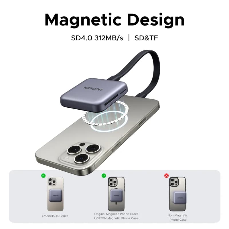 Leitor de Cartões SD e TF USB-C Magnético, 312MB/s
