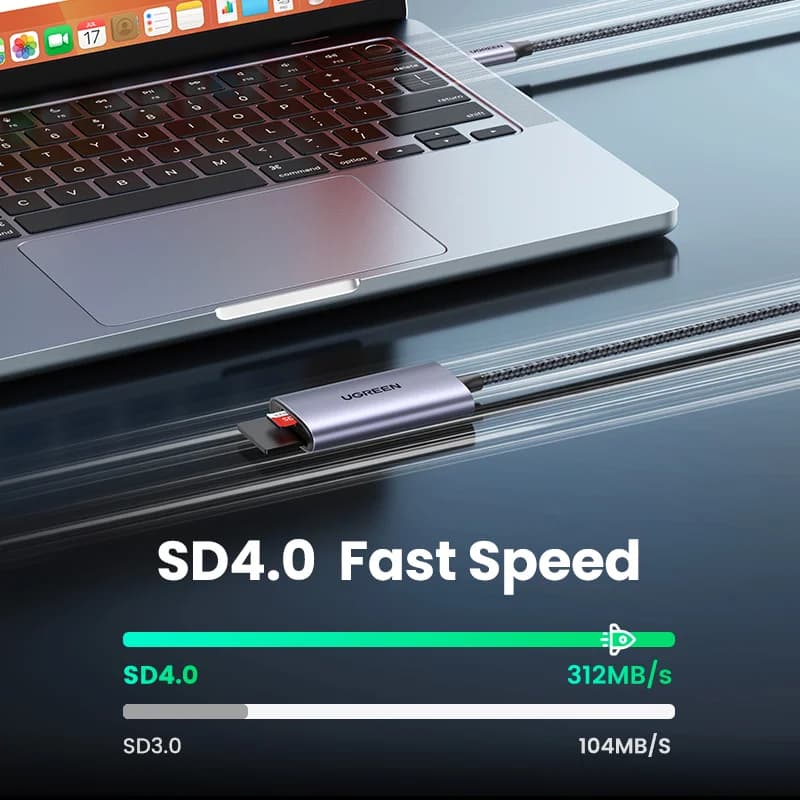 Leitor de Cartões SD e MicroSD USB-C, Velocidade 312MB/s