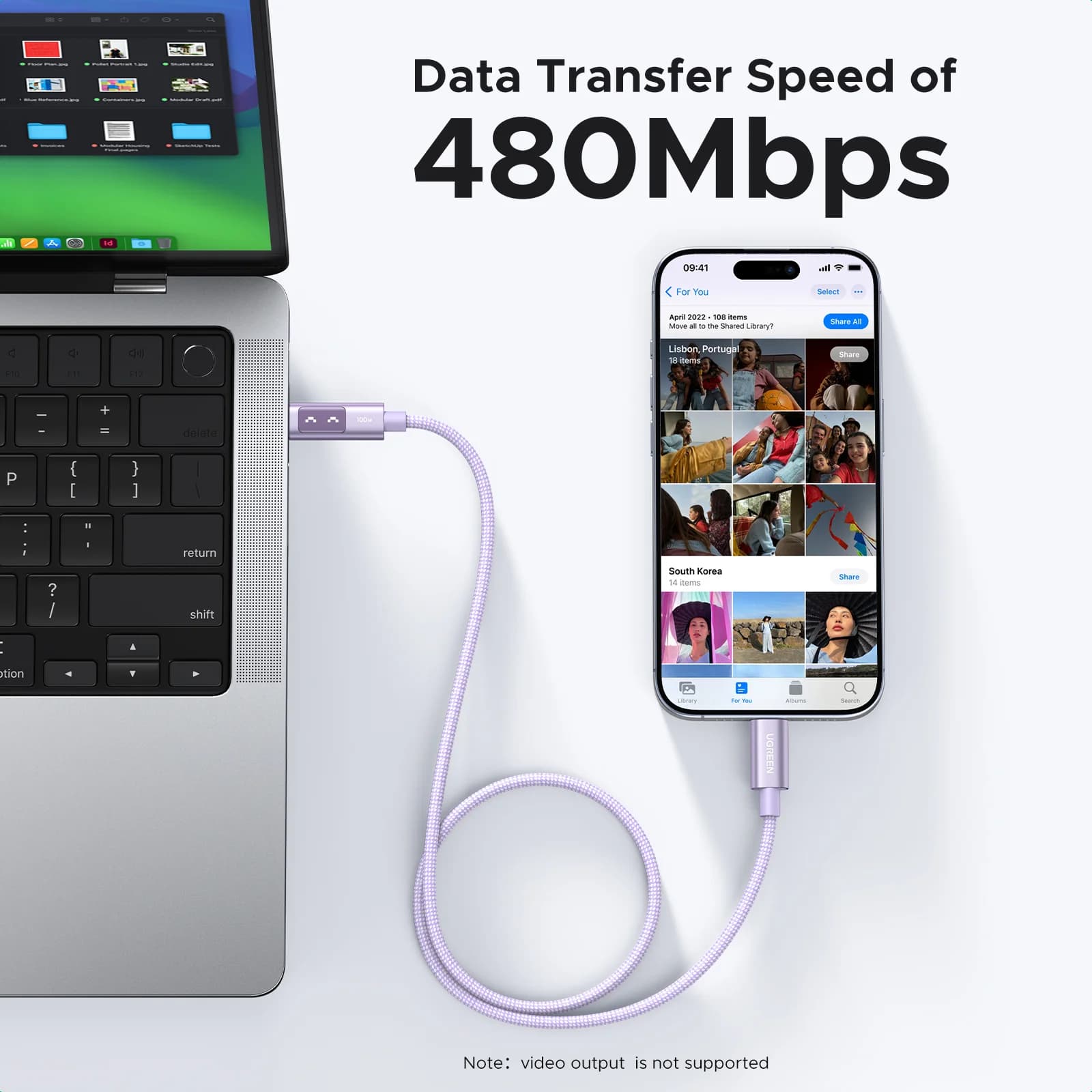 Cabo USB-C para USB-C, 100W PD, Multicolor