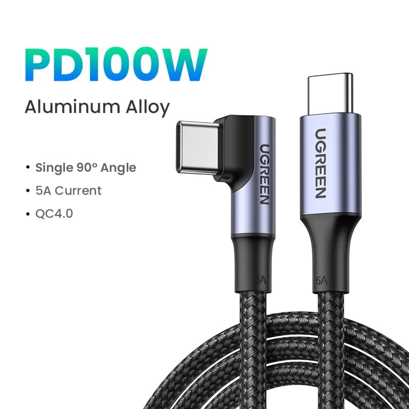 Cabo USB-C em Ângulo de 90 Graus, 100W PD, Gamer