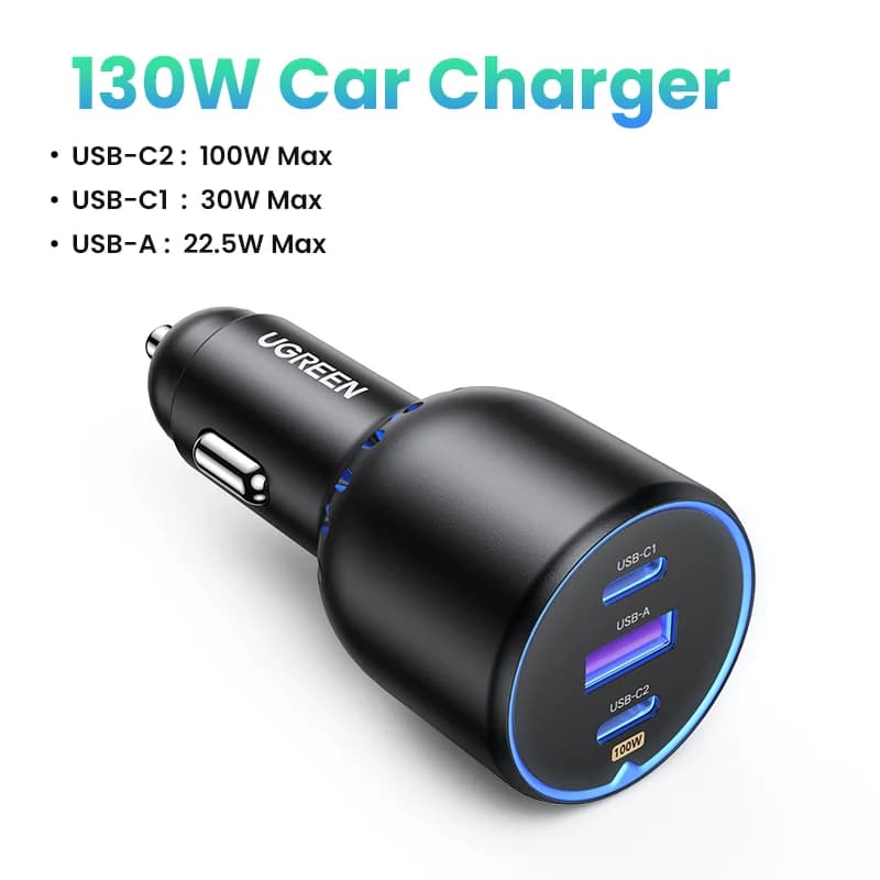 Carregador Automotivo Duplo USB-C 130W