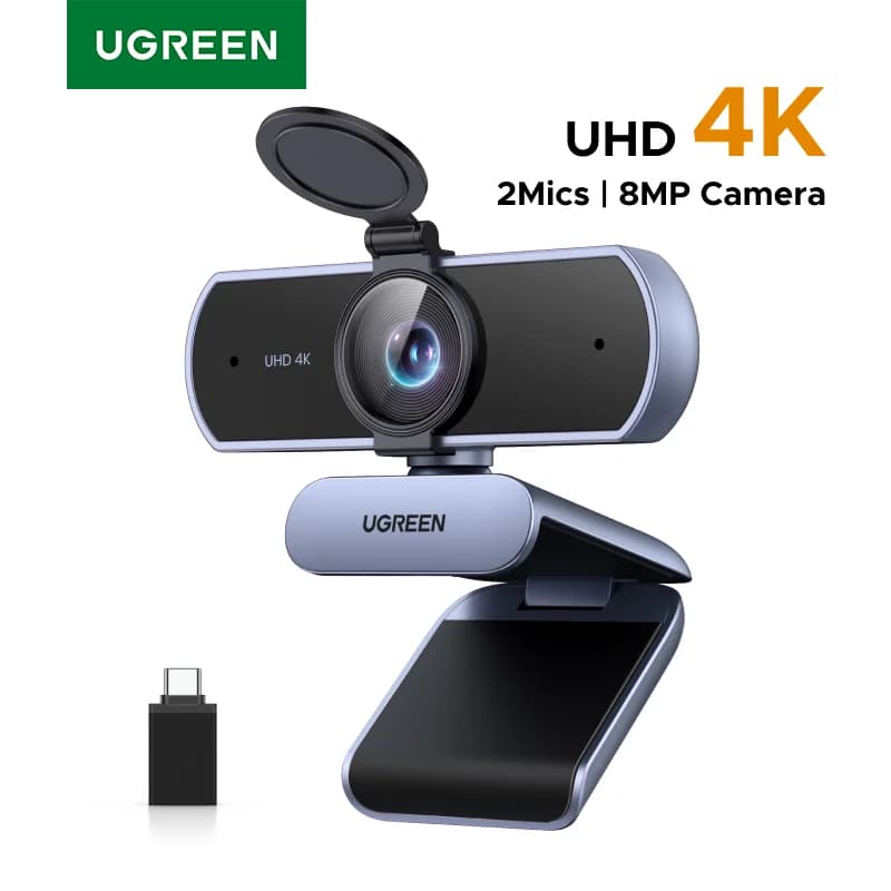 Webcam 4K, 8MP, Foco Automático, Microfones Duplos