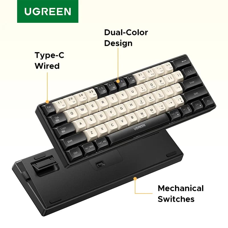 Teclado Mecânico com Fio de 61 Teclas e Keycaps PBT