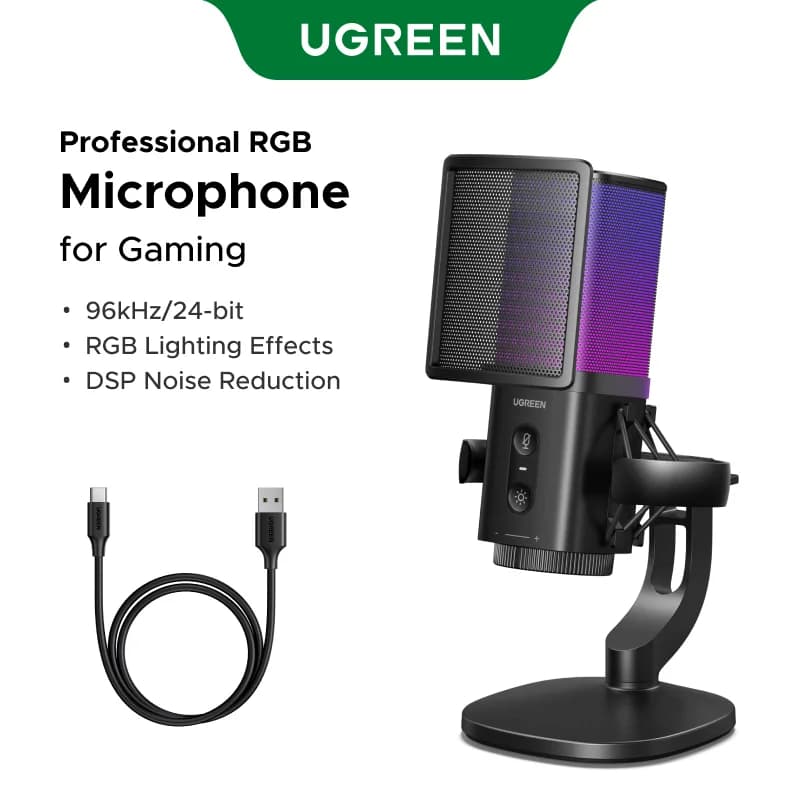 Microfone USB com Mudo por Toque e Iluminação RGB