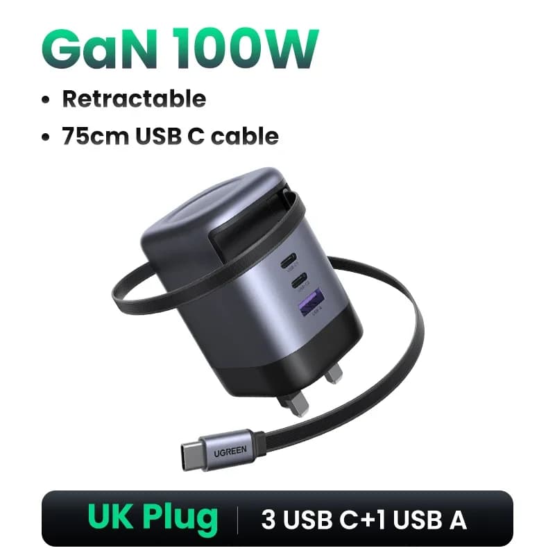 Carregador GaN 65W com Cabo USB-C Retrátil