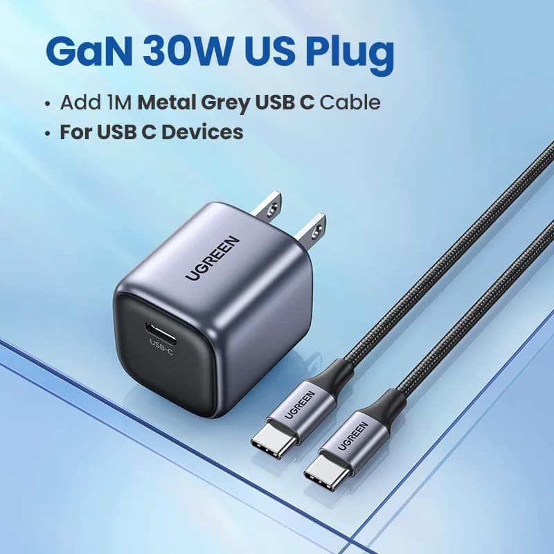 Carregador Rápido GaN 30W com Cabo USB-C de 1m