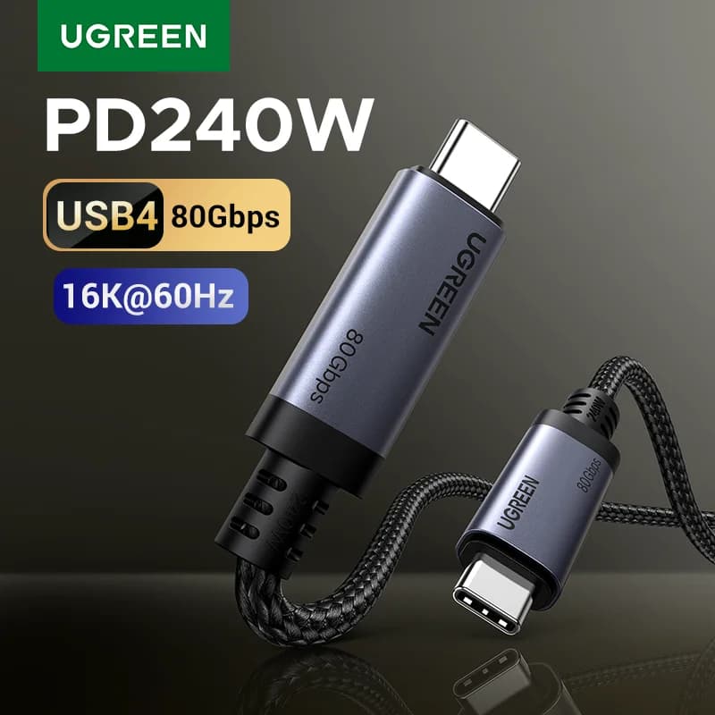 Cabo USB-C USB4, PD 240W, Transferência de Dados 80Gbps