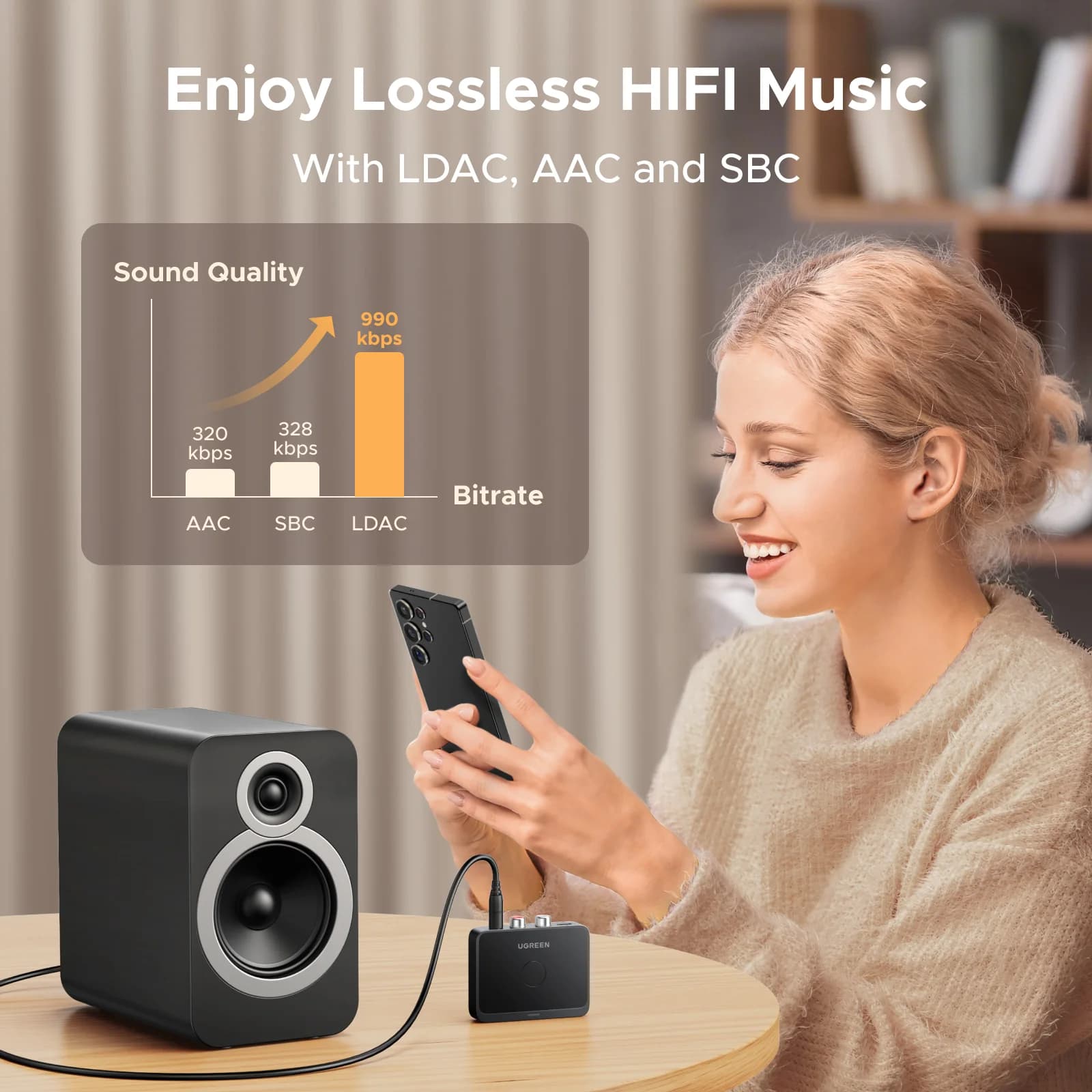 Receptor de Áudio Bluetooth 6.0, 3.5mm e RCA