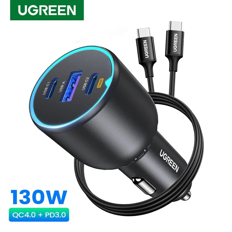 Carregador Veicular USB-C Rápido 130W com Cabo PD
