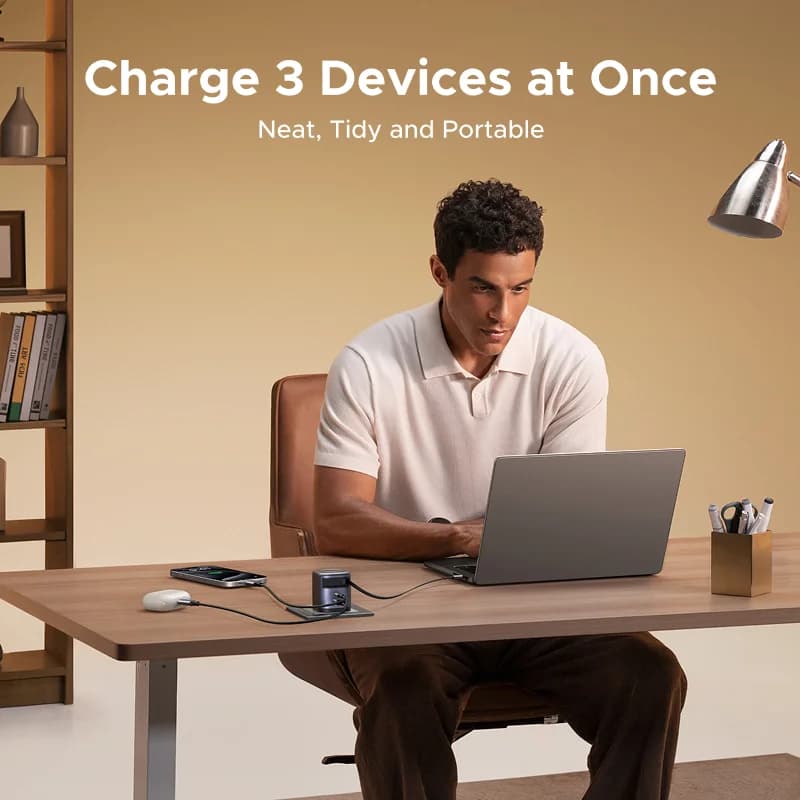 Carregador GaN 65W com Cabo USB-C Retrátil