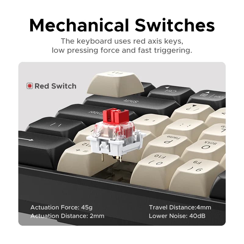 Teclado Mecânico com Fio de 61 Teclas e Keycaps PBT