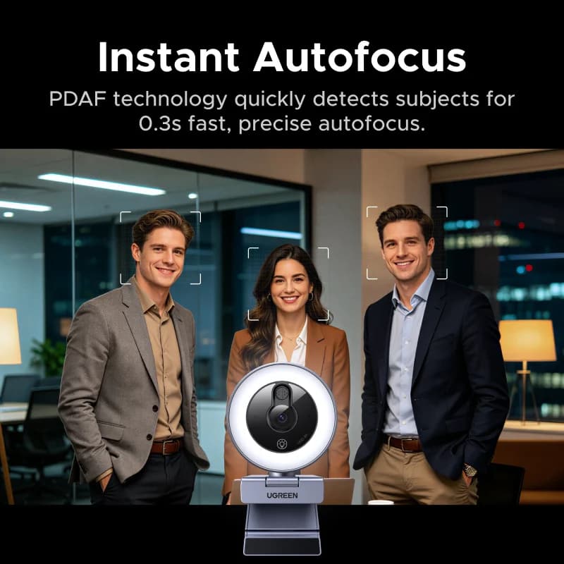 Webcam USB 4K com Ring Light de Toque e Tampa de Privacidade