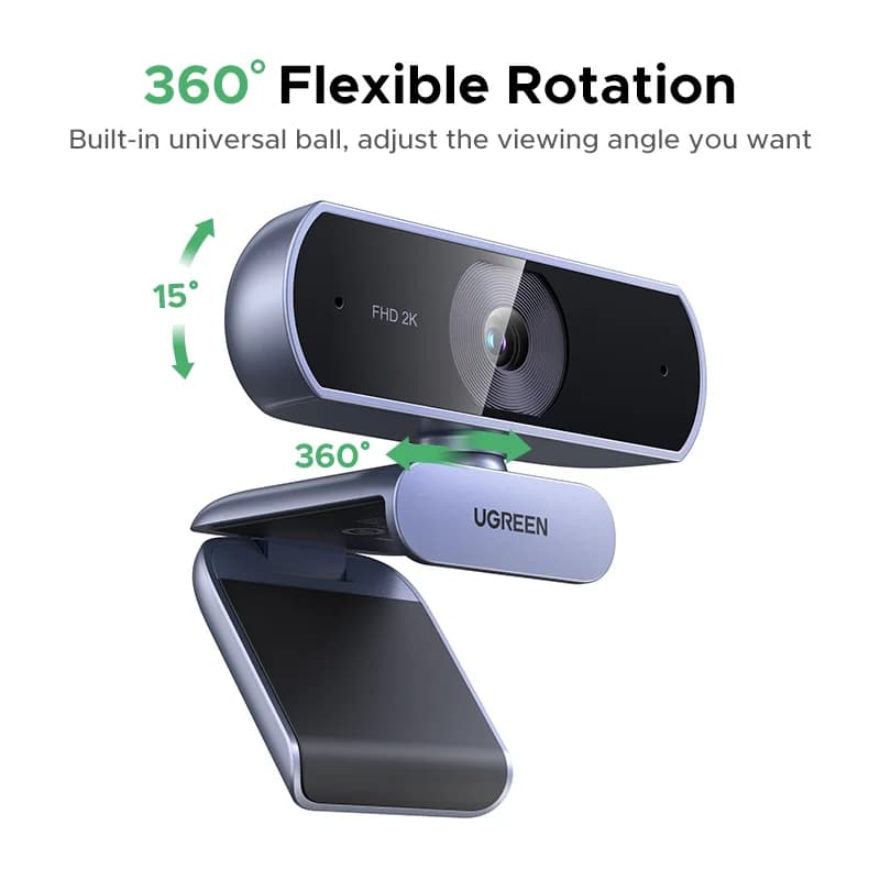 Webcam USB HD 2K com Correção Automática de Luz