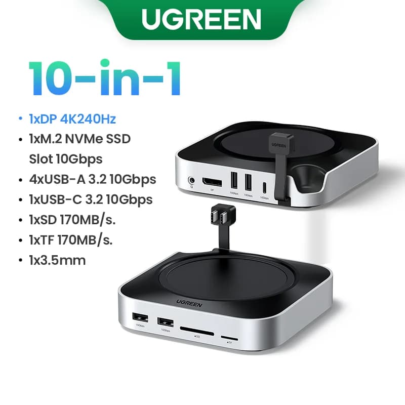 Estação de Ancoragem Mac Mini com Slot SSD M.2 e DP 4K