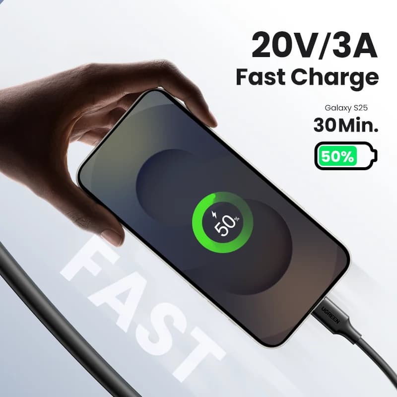 Cabo USB-C para USB-C, Carregamento Rápido PD 60W