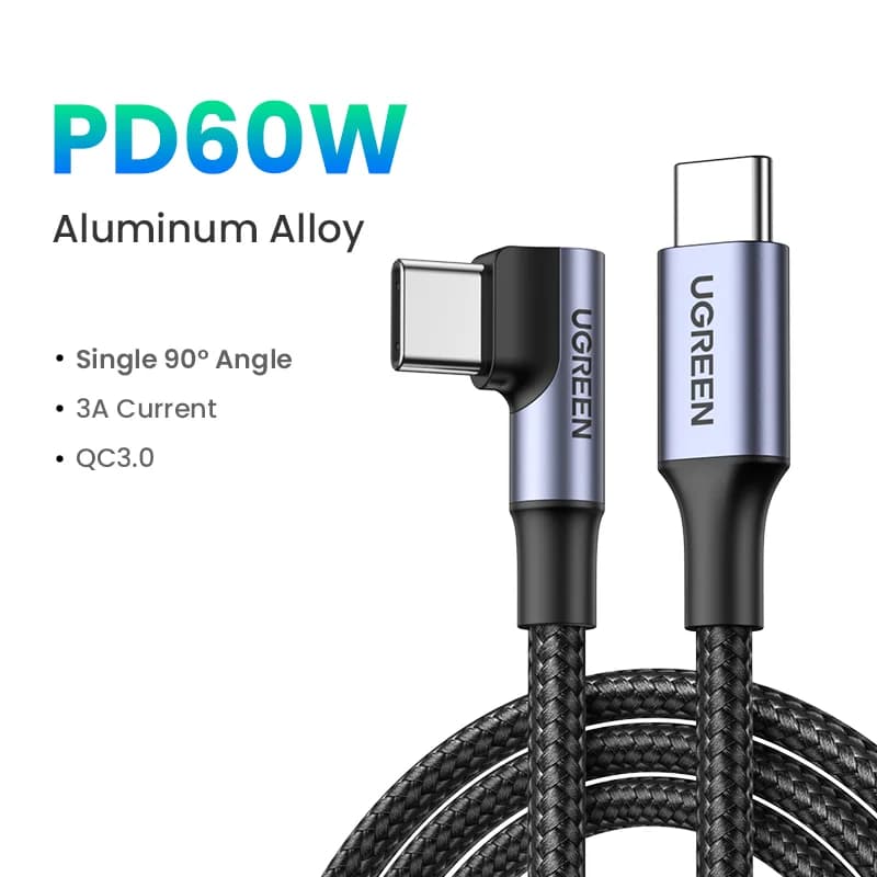 Cabo USB-C em Ângulo de 90 Graus, 100W PD, Gamer