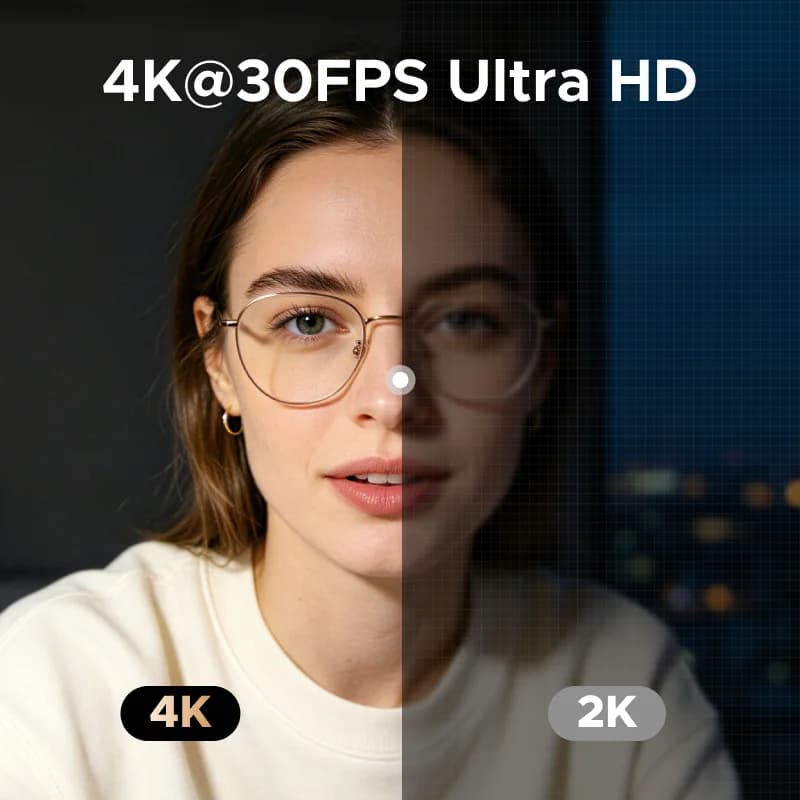 Webcam USB 4K com Ring Light de Toque e Tampa de Privacidade