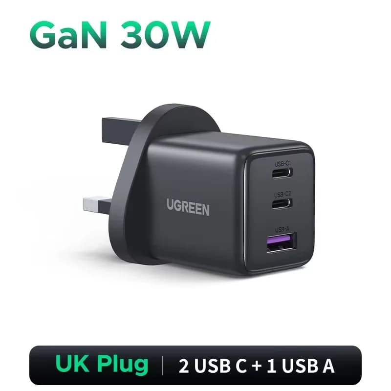 Carregador Rápido USB-C GaN 45W, Plugue UK