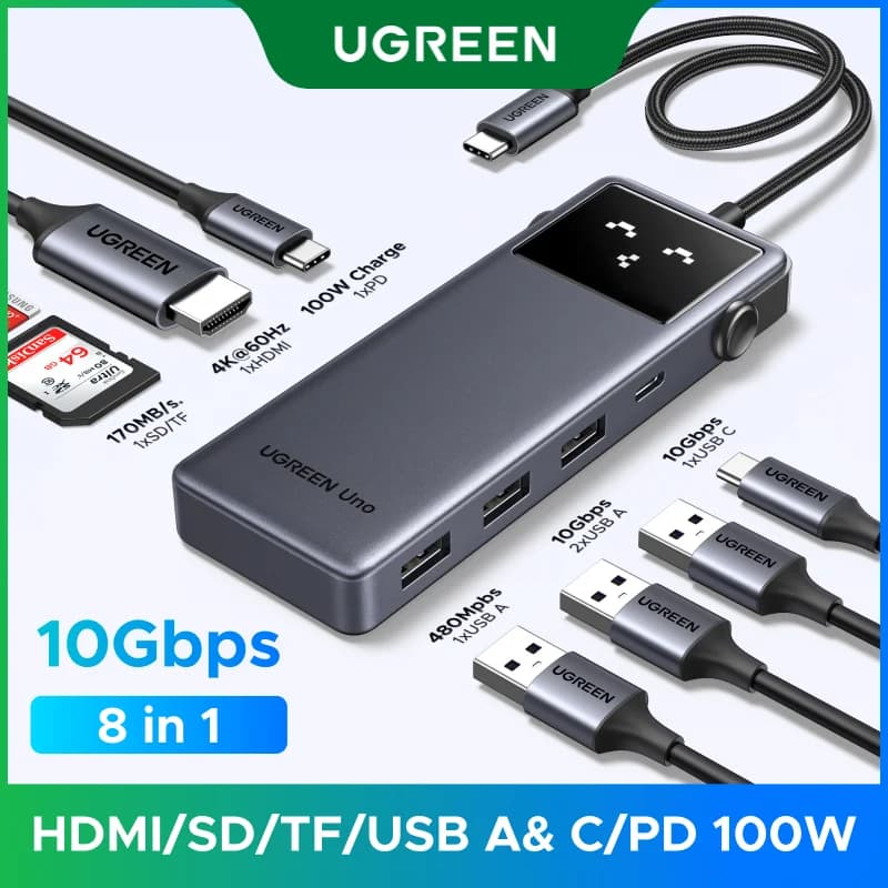 Hub USB-C 8 em 1 com HDMI 4K e PD 100W