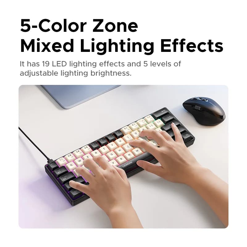 Teclado Mecânico com Fio de 61 Teclas e Keycaps PBT