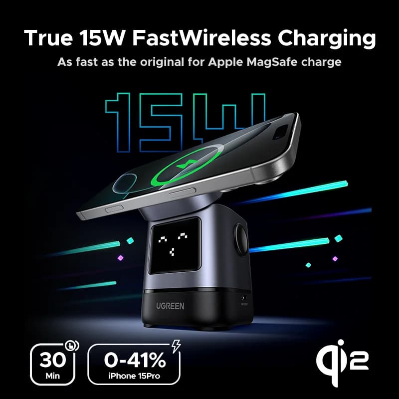 Base de Carregamento Sem Fio Magnético Qi2 15W com Cabo