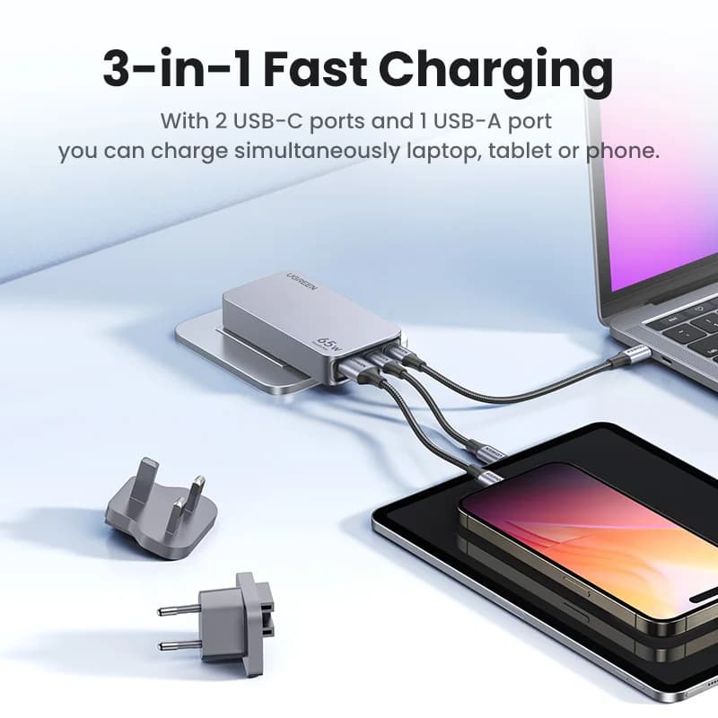 Carregador USB-C GaN 65W com Quick Charge 4.0