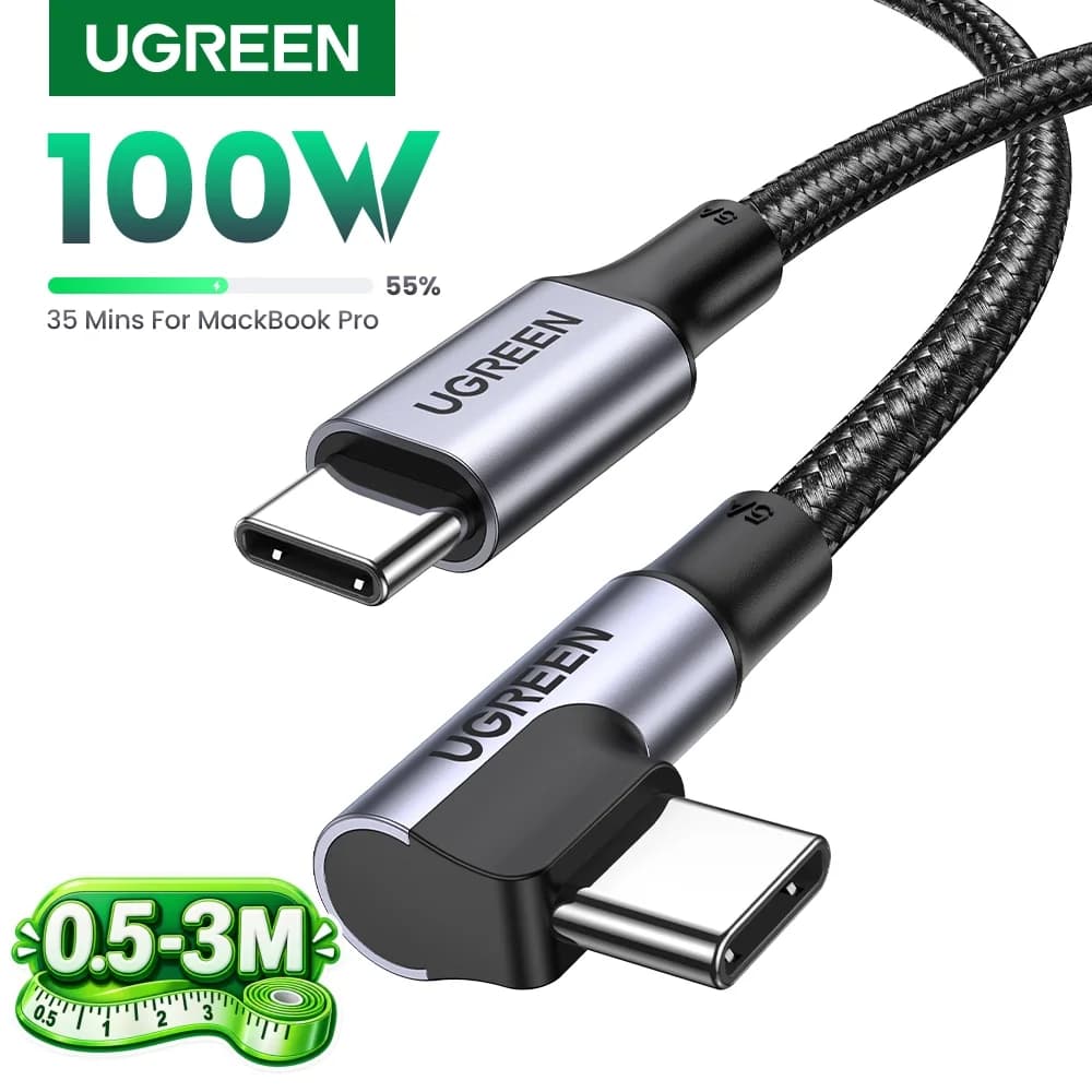 Cabo USB-C em Ângulo de 90 Graus, 100W PD, Gamer