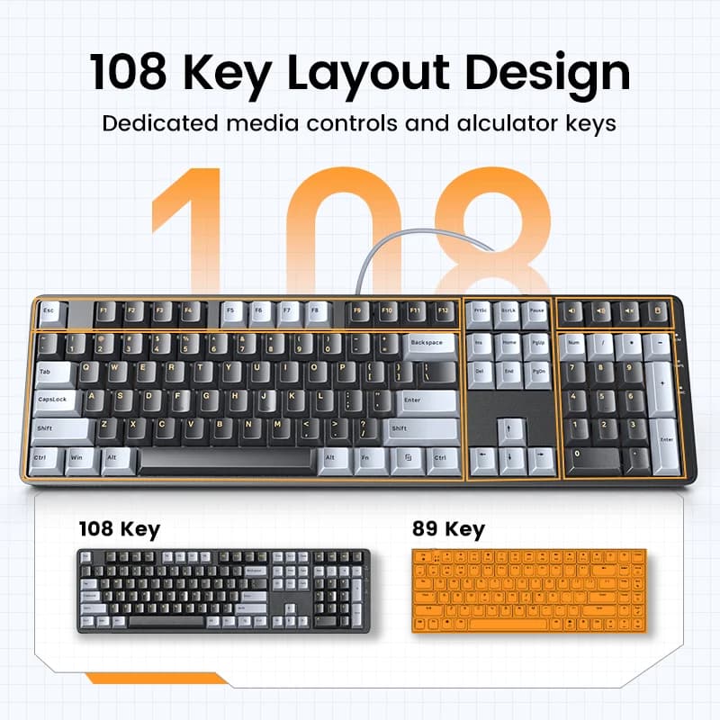 Teclado Mecânico com Fio 108 Teclas, Switch Red