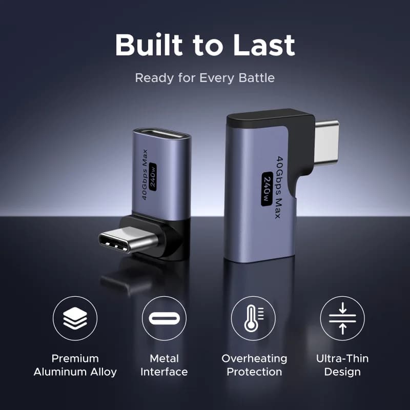 Adaptador USB-C Macho para Fêmea em Ângulo Reto, Kit com 3